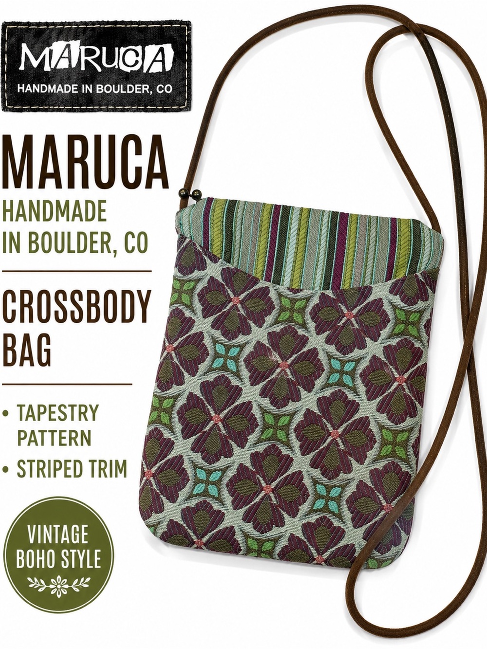 Maruca Handmade Boulder CO Tapestry Crossbody Bag Boho Floral USA
